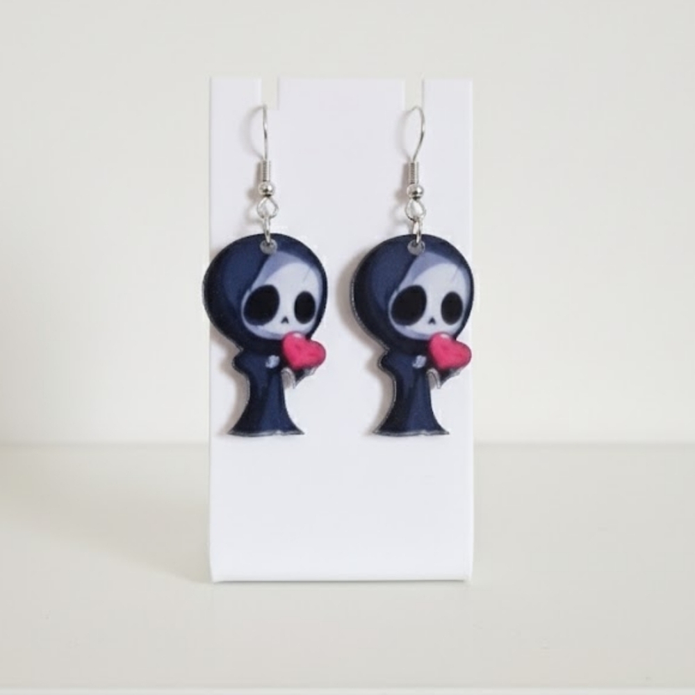 NWT Grim Reaper Love Acrylic Earrings
